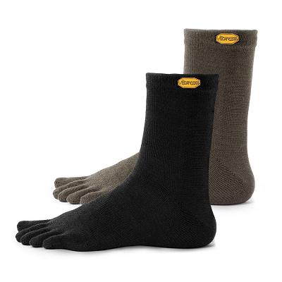 Men's Vibram 5TOE Crew 2 Pack Socks Black | AUZ84